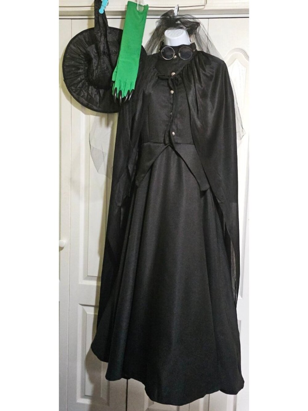 Elphaba Wicked Costume Women Small Cape Dress Gloves Hat Glasses Cosplay Set NEW